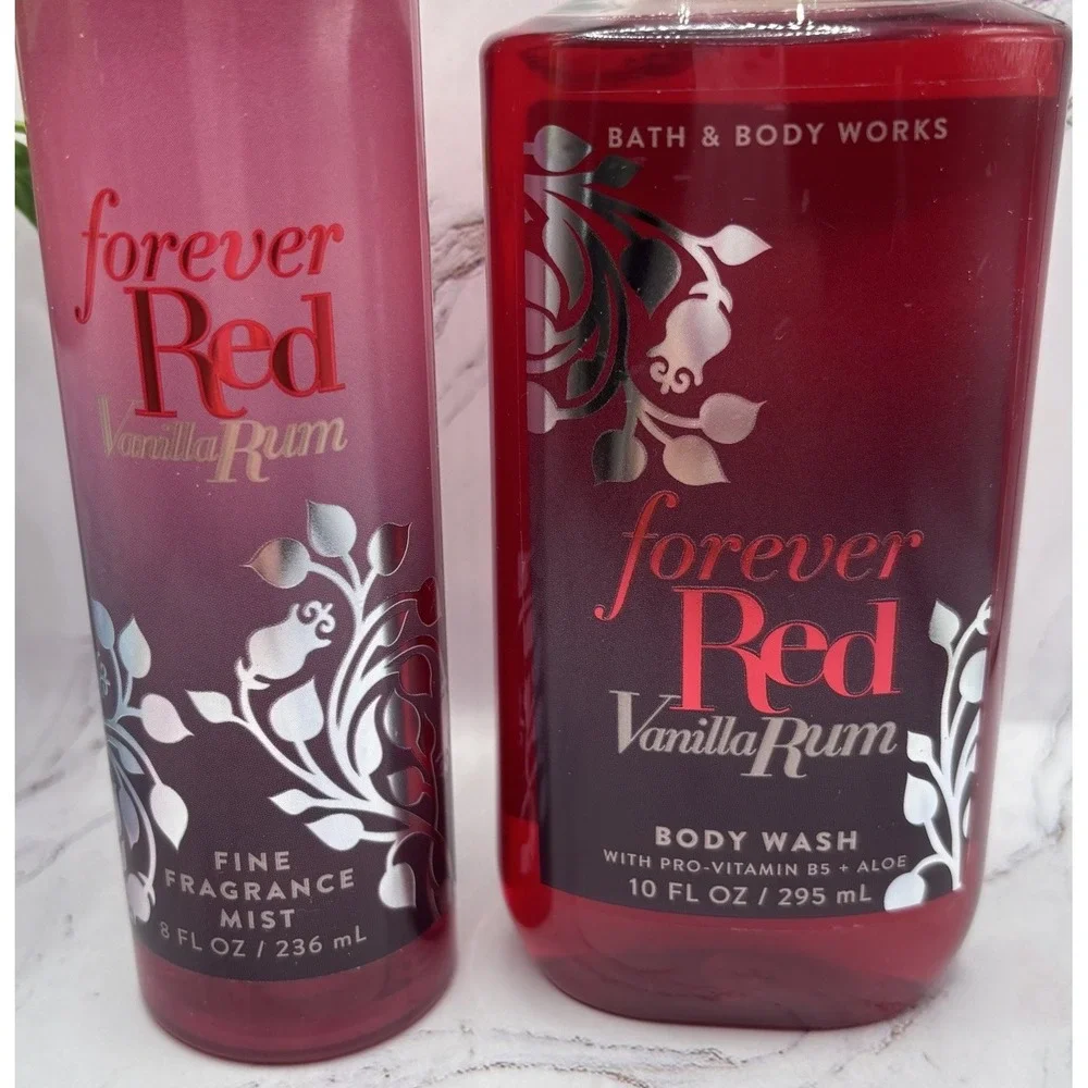 Bath & Body Works FOREVER RED VANILLA RUM Body Spray & Body Wash Set Of 2